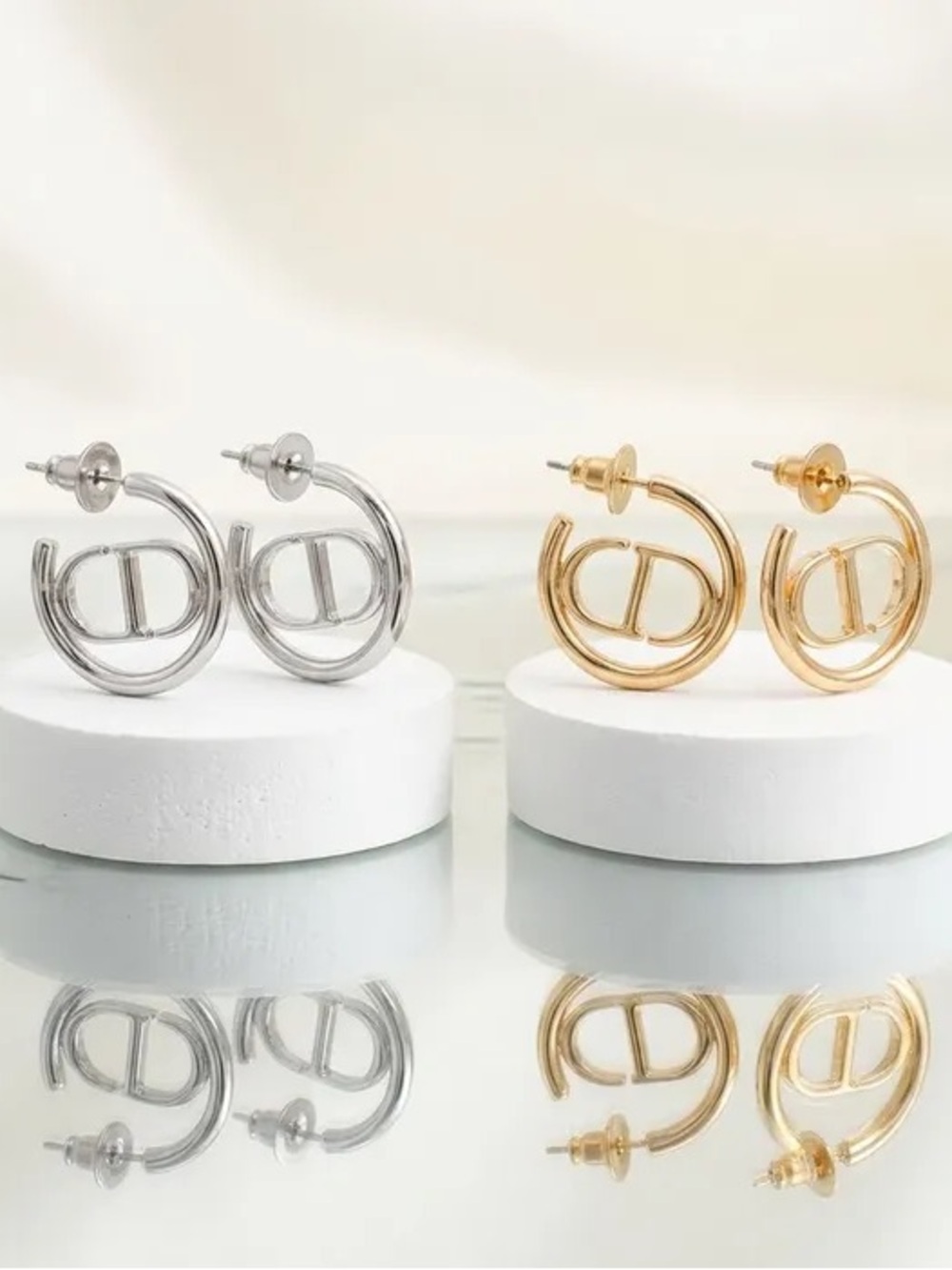 Silver ‘Dior’ CD Logo Hoop Earrings